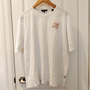 Ted Baker White Short Sleeve Crewneck Tee with Pink Floral Detail Size 10